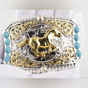 Western Longhorn Bull Or Horse turquoise Silver Belt Buckle See  Choices
